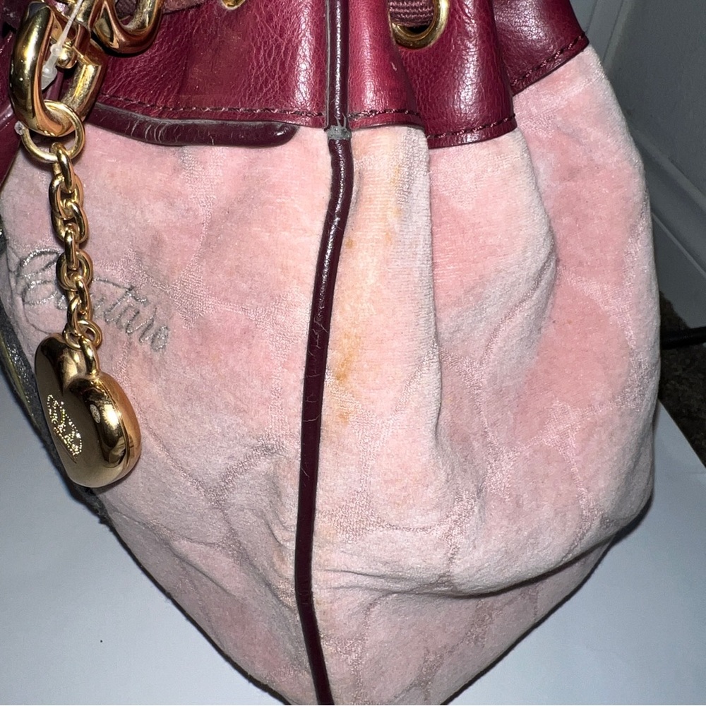 Vintage Pink JUICY couture bag purse Y2K preloved velour tote RARE hearts - Picture 9 of 15